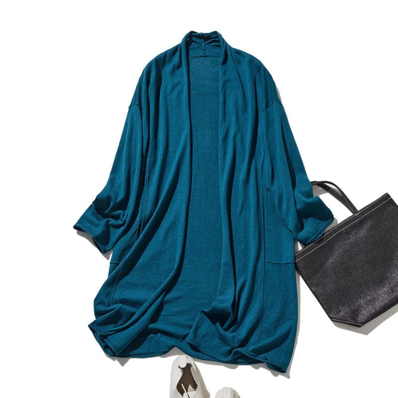 「立体裁断で着やせ！」コットンリネン UV冷房対策 ロングカーディガン 　250601