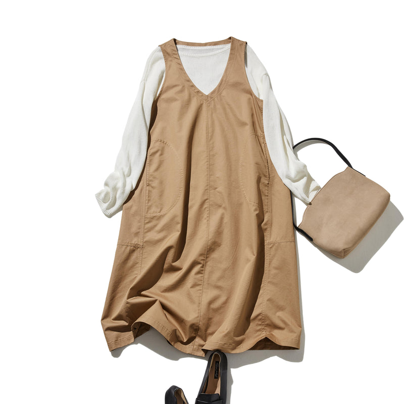 シンプルだから着まわしやすいジャパースカート　ワンピース　ブラック　250211-1