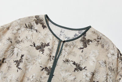 上質で大人デザイントップス　半袖　フレンチスリーブ ブラウス　麻100％　配色シャツ　250807-1