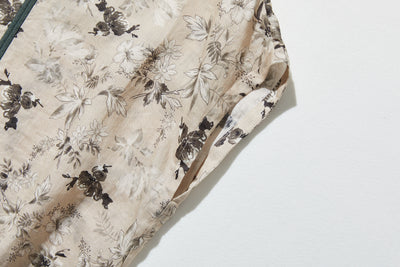 上質で大人デザイントップス　半袖　フレンチスリーブ ブラウス　麻100％　配色シャツ　250807-1