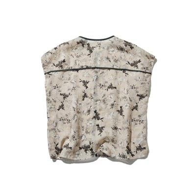 上質で大人デザイントップス　半袖　フレンチスリーブ ブラウス　麻100％　配色シャツ　250807-1