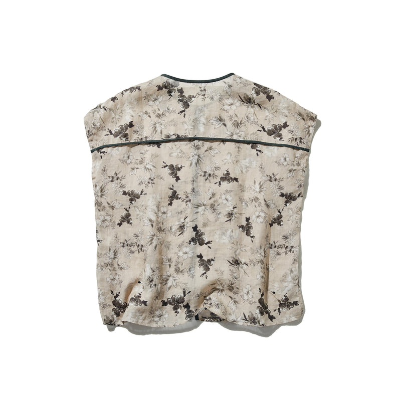 上質で大人デザイントップス　半袖　フレンチスリーブ ブラウス　麻100％　配色シャツ　250807-1