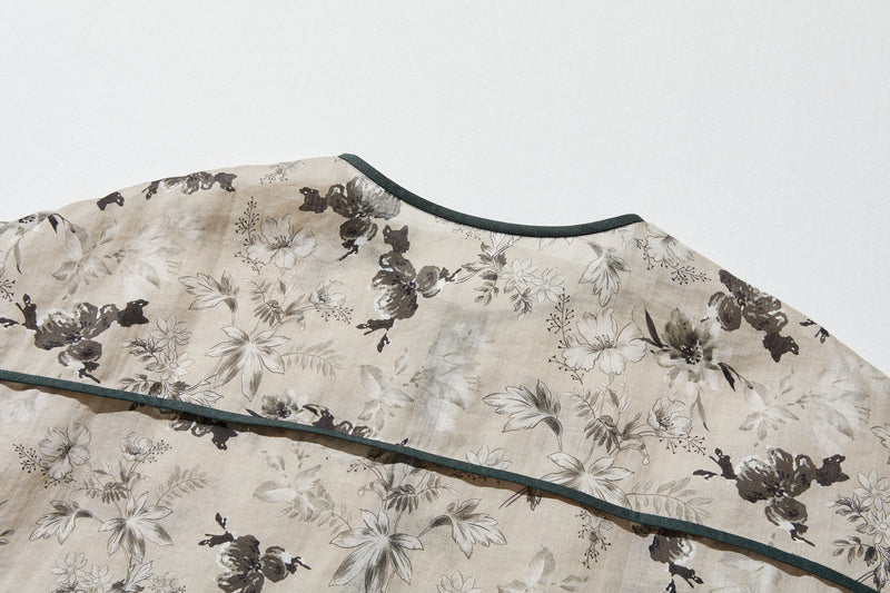 上質で大人デザイントップス　半袖　フレンチスリーブ ブラウス　麻100％　配色シャツ　250807-1