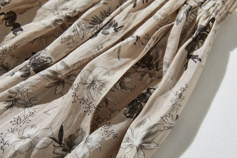 通年愛用できる綿裏地付 上質リネンカート ロングスカート　ギャザースカート 250808-1