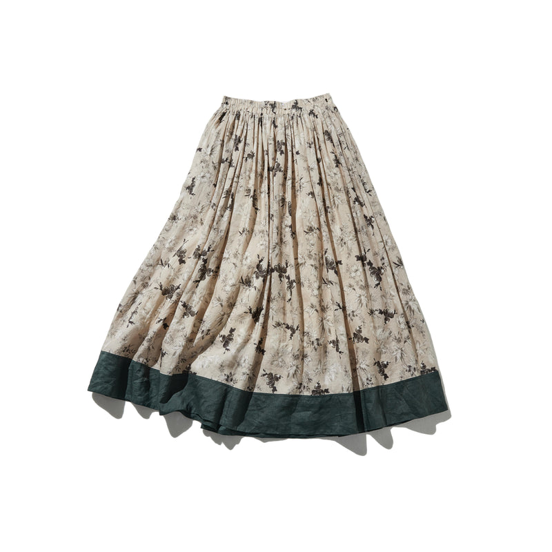 通年愛用できる綿裏地付 上質リネンカート ロングスカート　ギャザースカート 250808-1