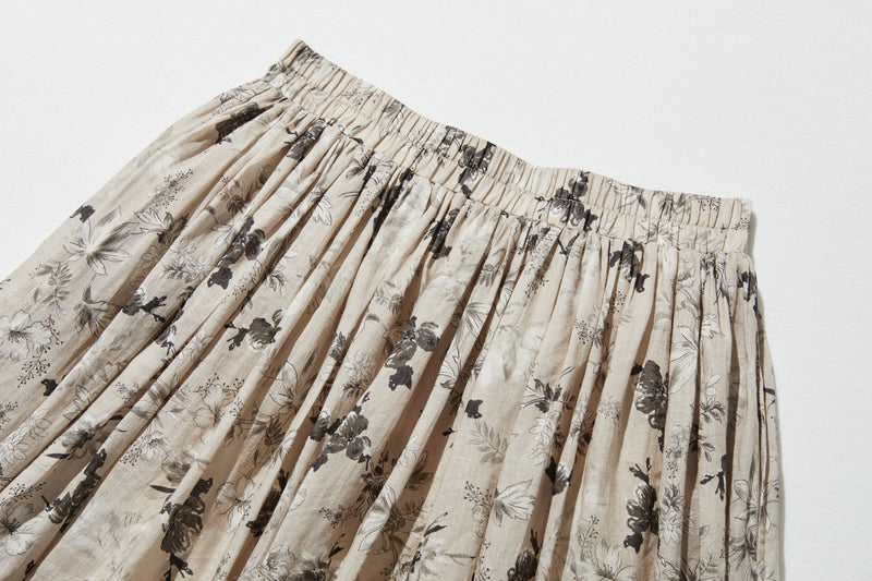 通年愛用できる綿裏地付 上質リネンカート ロングスカート　ギャザースカート 250808-1