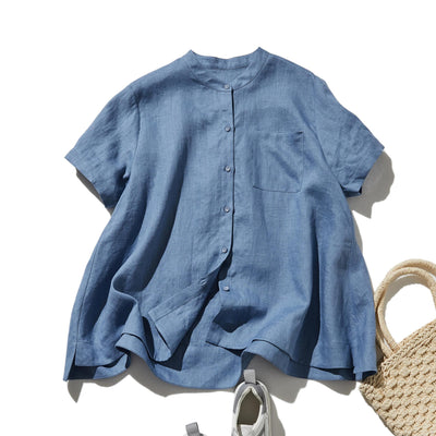 夏に嬉しい通気性◎ 上質リネンの半袖シャツ 羽織りコーデにも　リネン100％　　 250513