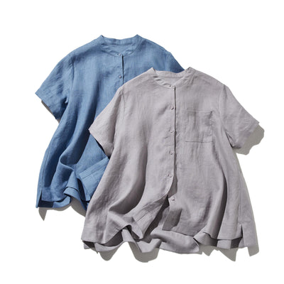 夏に嬉しい通気性◎ 上質リネンの半袖シャツ 羽織りコーデにも　リネン100％　　 250513