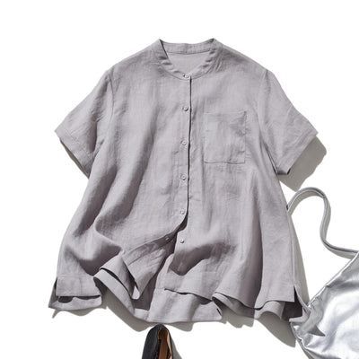 夏に嬉しい通気性◎ 上質リネンの半袖シャツ 羽織りコーデにも　リネン100％　　 250513