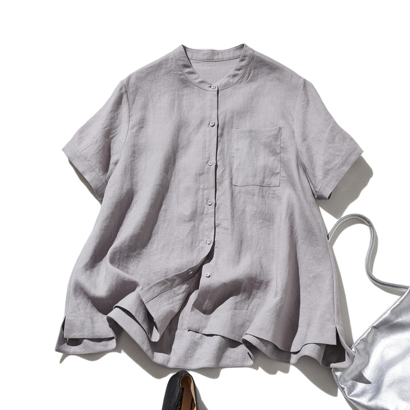 夏に嬉しい通気性◎ 上質リネンの半袖シャツ 羽織りコーデにも　リネン100％　　 250513