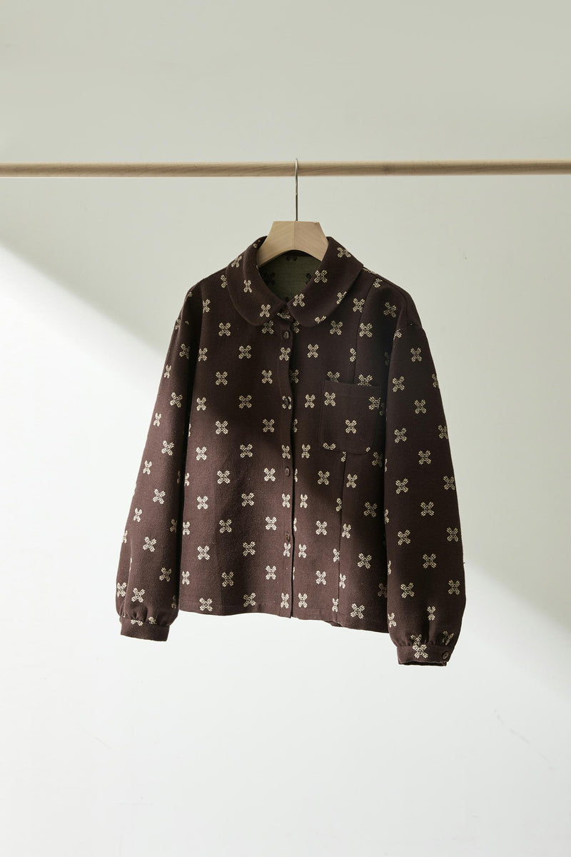 A stylish short outerwear made of cotton tweed fabric (230918-1)