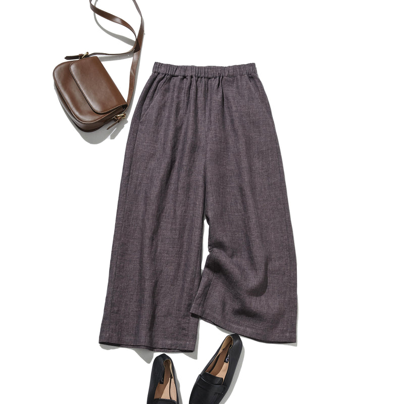 【2025新色】ウエストが楽な着やせワイドパンツ　リネンロングパンツ　秋冬にも　200907