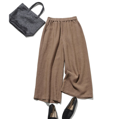 【2025新色】ウエストが楽な着やせワイドパンツ　リネンロングパンツ　秋冬にも　200907