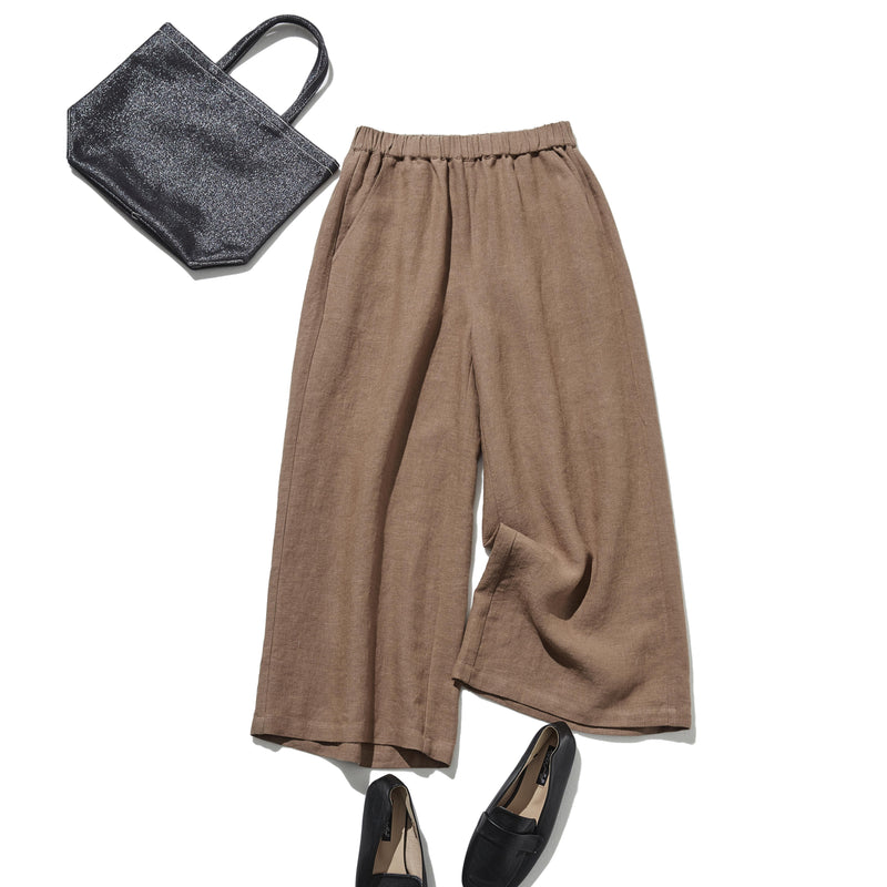 【2025新色】ウエストが楽な着やせワイドパンツ　リネンロングパンツ　秋冬にも　200907