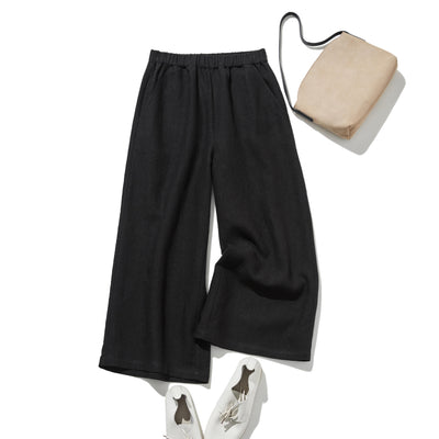 【2025新色】ウエストが楽な着やせワイドパンツ　リネンロングパンツ　秋冬にも　200907