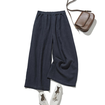 【2025新色】ウエストが楽な着やせワイドパンツ　リネンロングパンツ　秋冬にも　200907