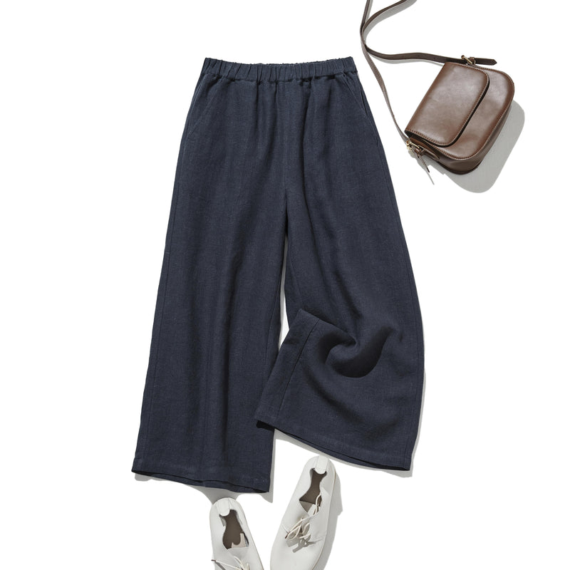 【2025新色】ウエストが楽な着やせワイドパンツ　リネンロングパンツ　秋冬にも　200907