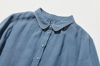 上品なアクセントが映える、フレンチリネンのAラインワンピース　リネンワンピース 250916