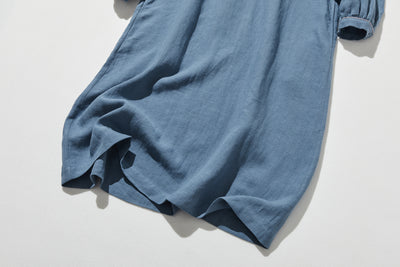 上品なアクセントが映える、フレンチリネンのAラインワンピース　リネンワンピース 250916