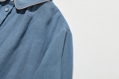 上品なアクセントが映える、フレンチリネンのAラインワンピース　リネンワンピース 250916