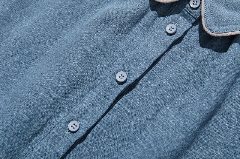 上品なアクセントが映える、フレンチリネンのAラインワンピース　リネンワンピース 250916