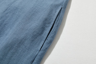 上品なアクセントが映える、フレンチリネンのAラインワンピース　リネンワンピース 250916