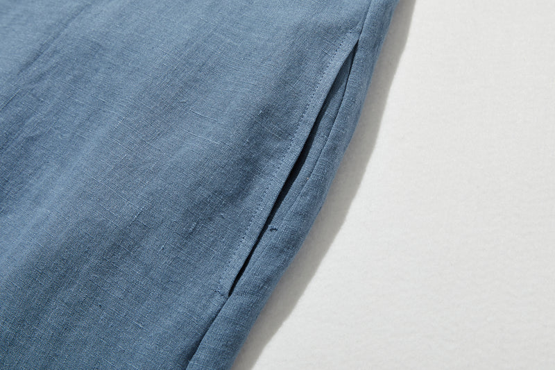 上品なアクセントが映える、フレンチリネンのAラインワンピース　リネンワンピース 250916