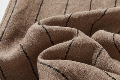 着やせデザインで動きやすさとスタイルアップを両立 オリジナル ストライプワイドパンツ リネン100％　 250405