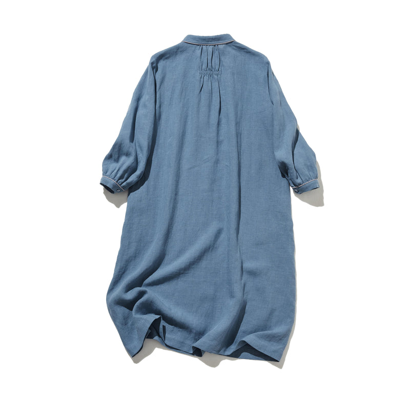 上品なアクセントが映える、フレンチリネンのAラインワンピース　リネンワンピース 250916