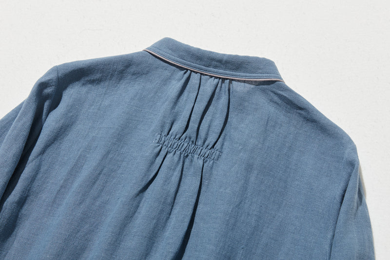 上品なアクセントが映える、フレンチリネンのAラインワンピース　リネンワンピース 250916