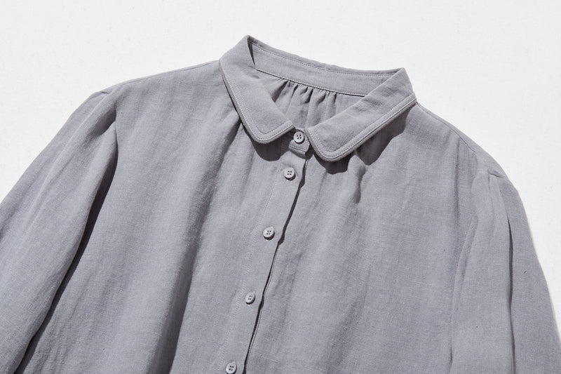 上品なアクセントが映える、フレンチリネンのAラインワンピース　リネンワンピース 250916