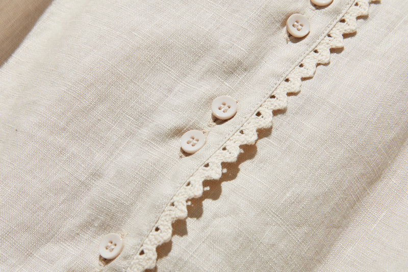 上品な着こなしに♪ リネン100% バンドカラーシャツ リネンブラウス 半袖シャツ　　250509