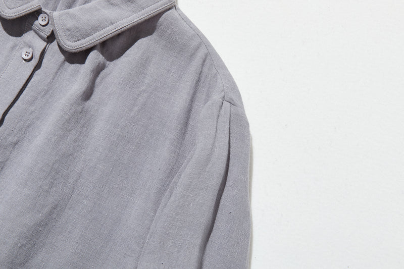 上品なアクセントが映える、フレンチリネンのAラインワンピース　リネンワンピース 250916