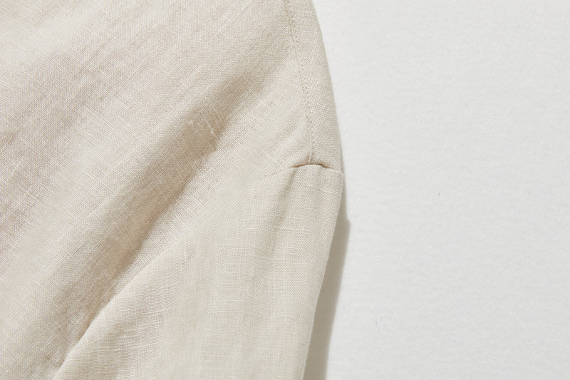 上品な着こなしに♪ リネン100% バンドカラーシャツ リネンブラウス 半袖シャツ　　250509
