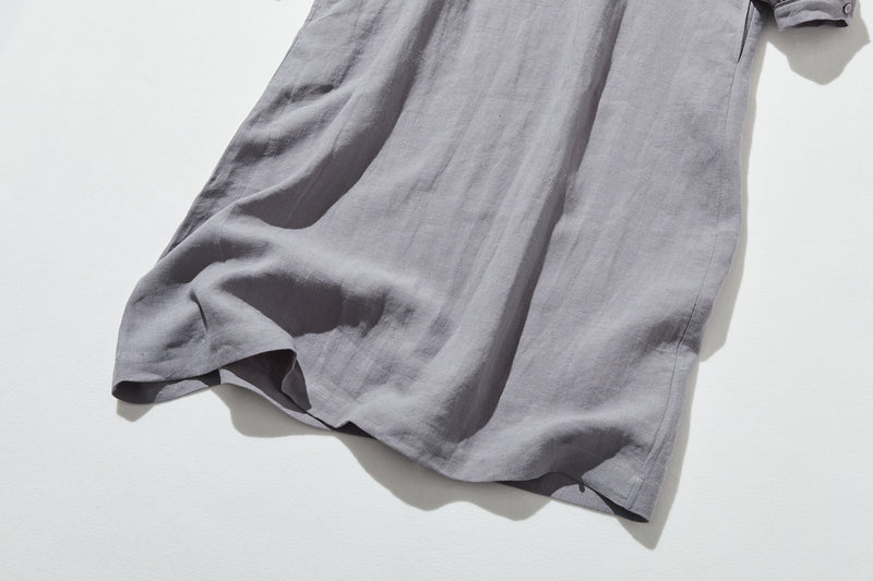 上品なアクセントが映える、フレンチリネンのAラインワンピース　リネンワンピース 250916