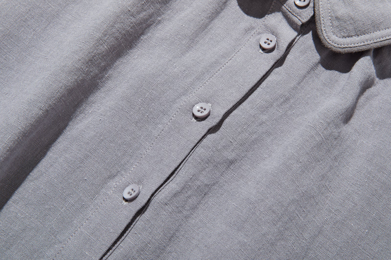 上品なアクセントが映える、フレンチリネンのAラインワンピース　リネンワンピース 250916