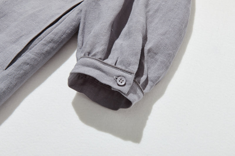 上品なアクセントが映える、フレンチリネンのAラインワンピース　リネンワンピース 250916