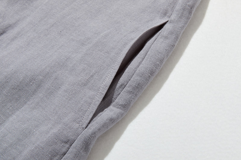 上品なアクセントが映える、フレンチリネンのAラインワンピース　リネンワンピース 250916