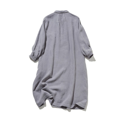 上品なアクセントが映える、フレンチリネンのAラインワンピース　リネンワンピース 250916