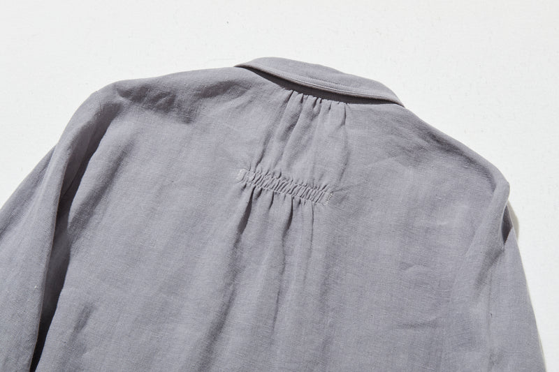 上品なアクセントが映える、フレンチリネンのAラインワンピース　リネンワンピース 250916