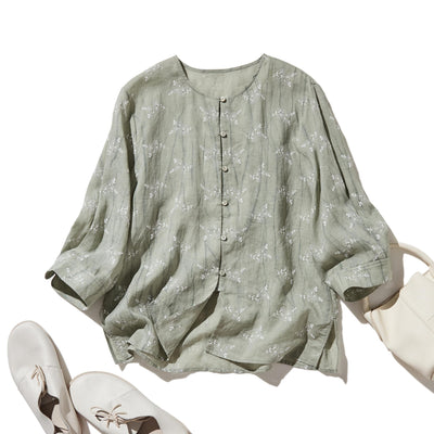 「きちんと感」と「リラックス感」の絶妙なバランス 7分袖ブラウス　麻100％　　250604