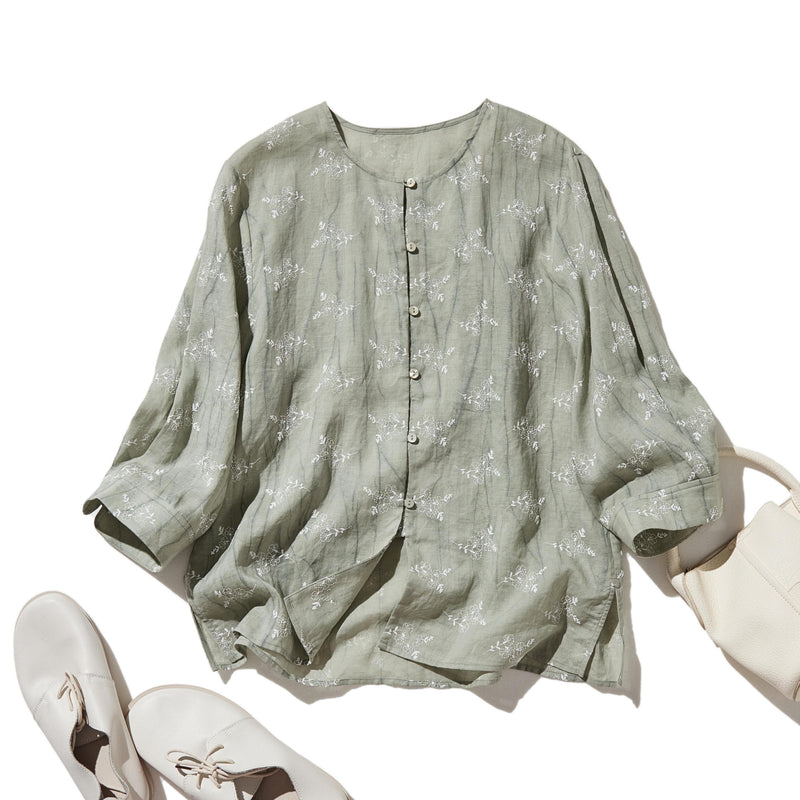 「きちんと感」と「リラックス感」の絶妙なバランス 7分袖ブラウス　麻100％　　250604