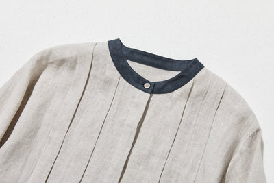 シンプルだけど、どこか特別 プリーツ加工シャツブラウス リネン100％シャツ　250915-1