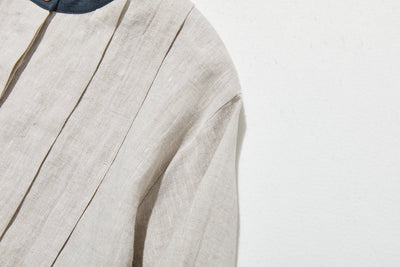 シンプルだけど、どこか特別 プリーツ加工シャツブラウス リネン100％シャツ　250915-1