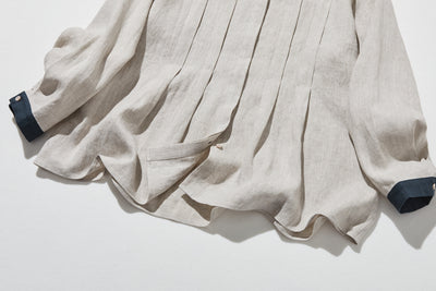 シンプルだけど、どこか特別 プリーツ加工シャツブラウス リネン100％シャツ　250915-1