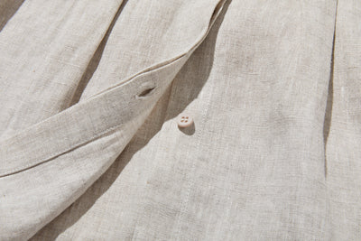 シンプルだけど、どこか特別 プリーツ加工シャツブラウス リネン100％シャツ　250915-1