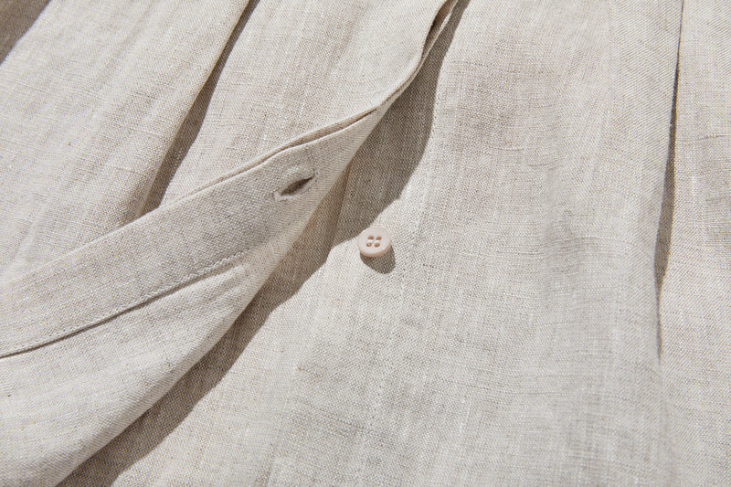 シンプルだけど、どこか特別 プリーツ加工シャツブラウス リネン100％シャツ　250915-1