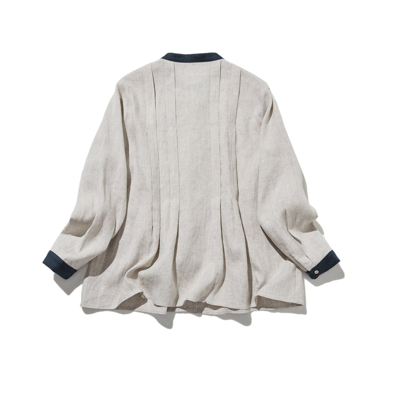 シンプルだけど、どこか特別 プリーツ加工シャツブラウス リネン100％シャツ　250915-1