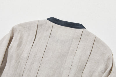 シンプルだけど、どこか特別 プリーツ加工シャツブラウス リネン100％シャツ　250915-1