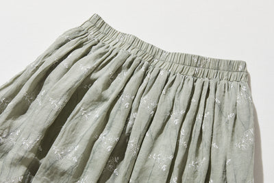 ナチュラルな大人可愛いを叶える 麻100% フラワーフレアスカート　ギャザースカート 　250706